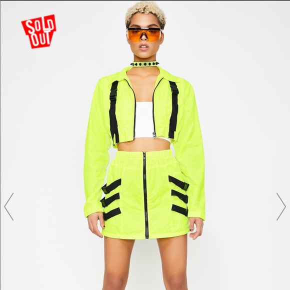 Dolls Kill Dresses & Skirts - Neon Yellow Skirt & Jacket Buckle Set